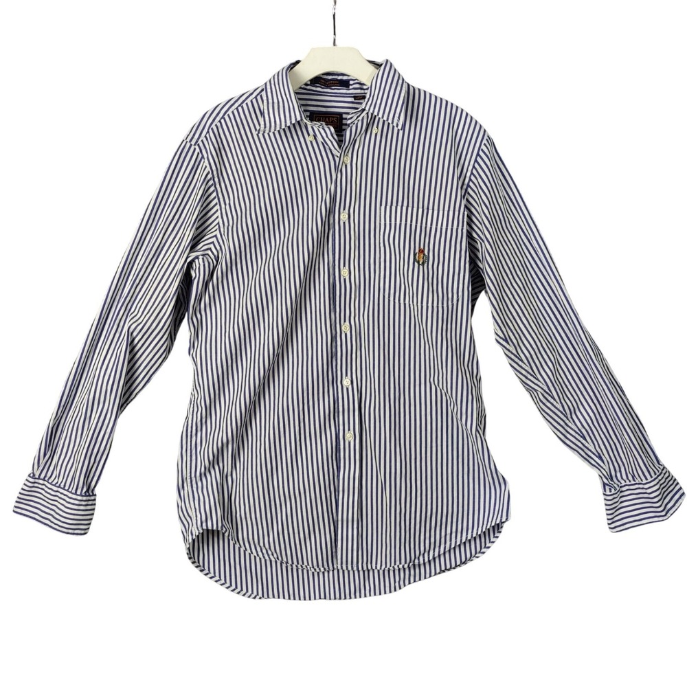 Chaps Ralph Lauren Men Crest Preppy Old Money Button Down Shirt 16 34/35 Striped